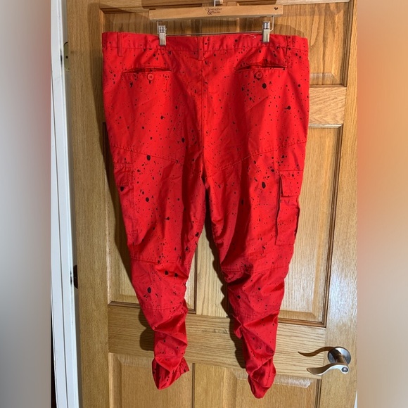 Brooklyn State Red w/Blk Splash Biker Zipper Stacked Slim Jeans Men's 5X 44X30+ - Picture 4 of 8